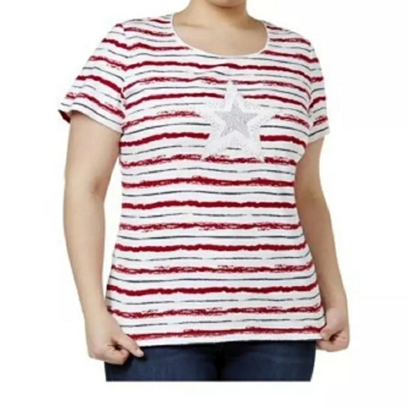 KAREN SCOTT PLUS SIZE 2X AMERICANA TOP 4 JULY BLOU - Picture 1 of 6